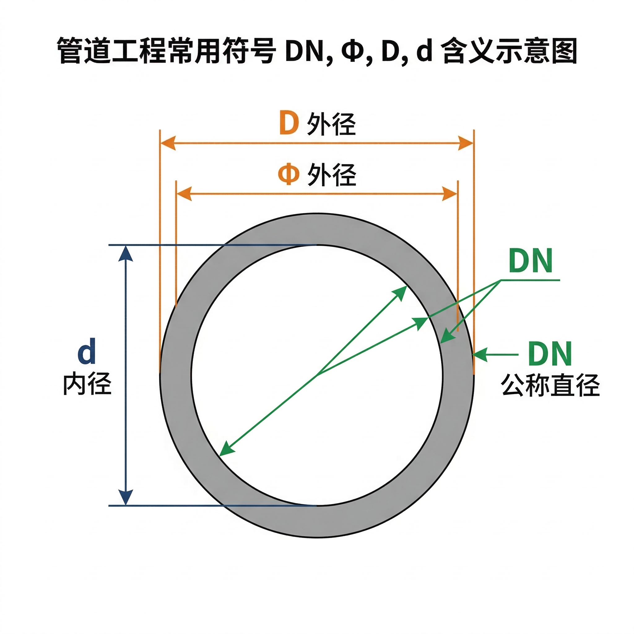 一文搞懂工业管道密码：DN、Φ、D含义与颜色标识全解析